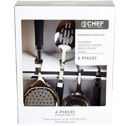 Chef Delicious STAINLESS STEEL UTENSIL 4PC SET W/SOFT HANDLE C/P 6
