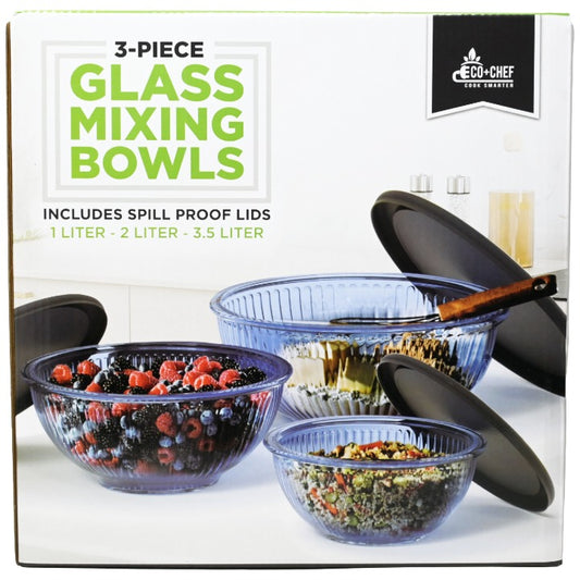 3pc Glass Mixing Bowls C/P 4 Eco and Chef