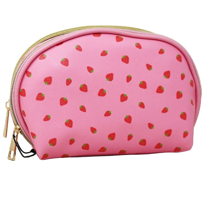 *OUTSIDE OF CA* STRAWBERRY PRINT DBL ZIPPER COSMETIC BAG C/P 40