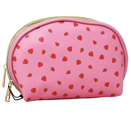 *OUTSIDE OF CA* STRAWBERRY PRINT DBL ZIPPER COSMETIC BAG C/P 40