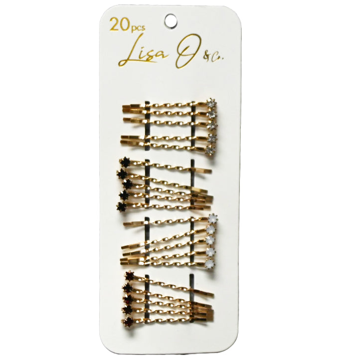 LISA O and CO 20PC GOLD STONE BOBBY PINS C/P 144