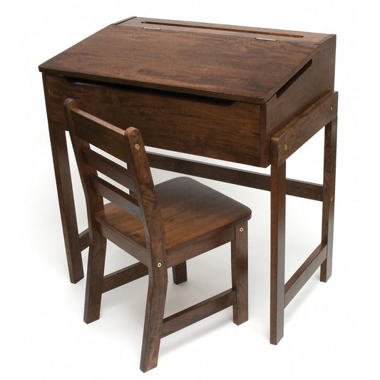 KIDS SLANTED TOP DESK & CHAIR SET WALNUT FINISH C/P 1
