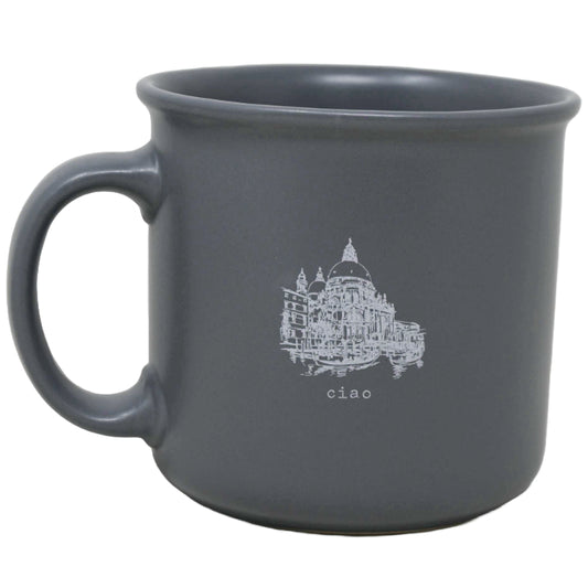 17oz Grey Camper Mug with "ciao" Decal on Both Sides C/P 36