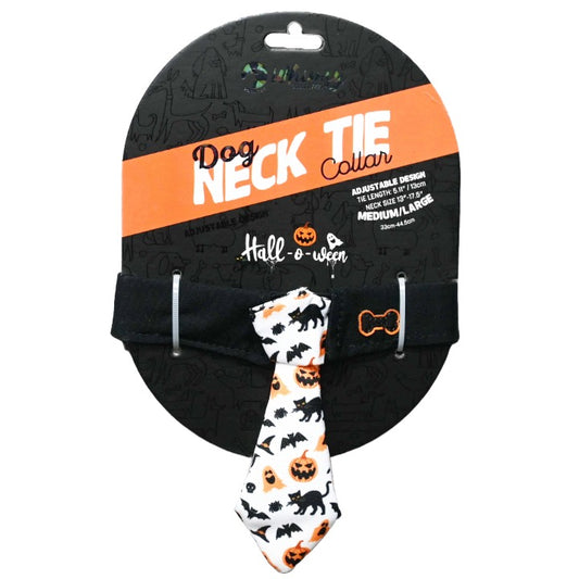 WHT/ORNG WHIMSY NECK TIE DOG COLLAR WITH GHOST & BATS PRINT DOGHAUS C/P 48