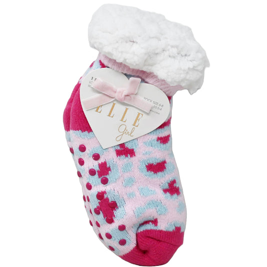 1pk GIRLS PINK KNITTED NS SOCKS W/SHERPA SIZE 6-8 C/P 60