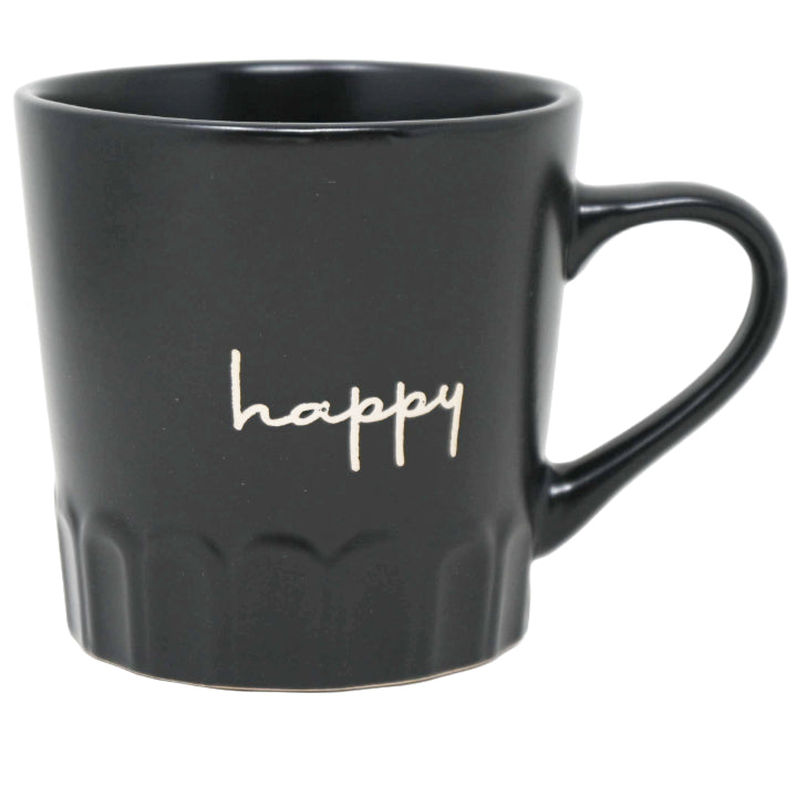 16oz Matte Black Mug with Embossed Pattern and Debossed "Happy" C/P 24