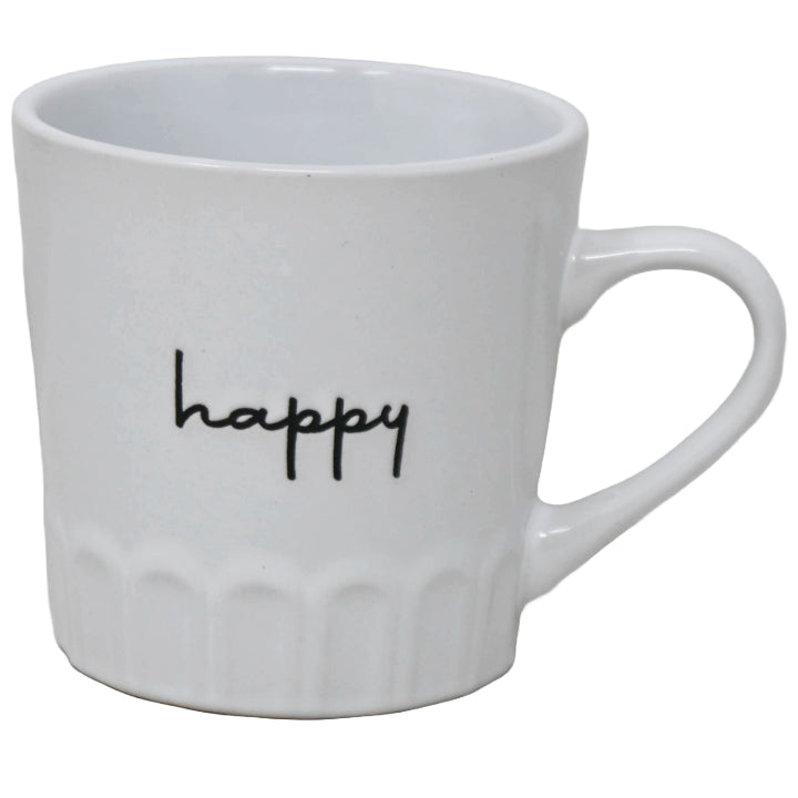 16oz White Mug with Embossed Pattern and Debossed "Happy" C/P 24