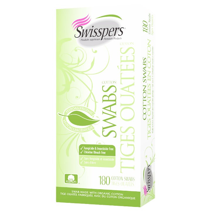 180ct Organic Cotton Swabs Paper Sticks Swisspers C/P 12