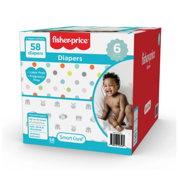 58ct FISHER PRICE FULL ELASTIC WAIST BAND DIAPERS SIZE 6 C/P 1