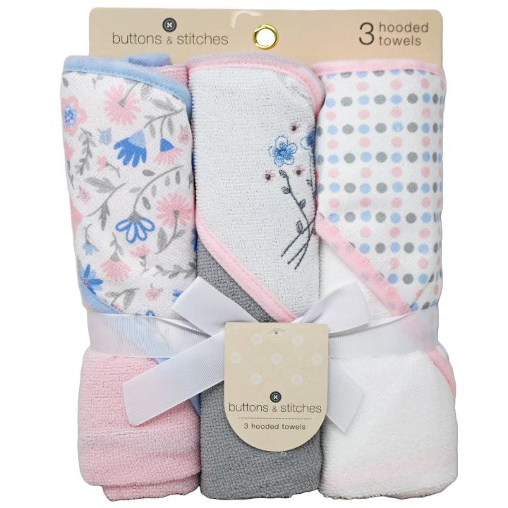 3pk ROLLED HOODED TOWEL - FRESH FLORALS C/P 24