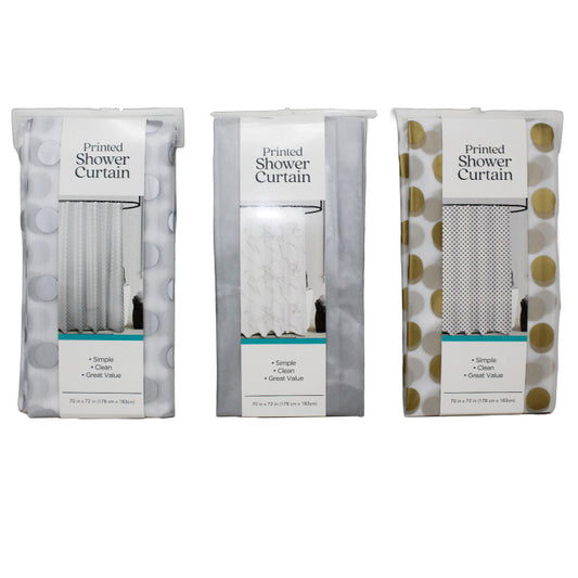 70" X 72" Peva Printed Shower Curtain, 3 asst colors, Vendor #FPY15962 C/P 48