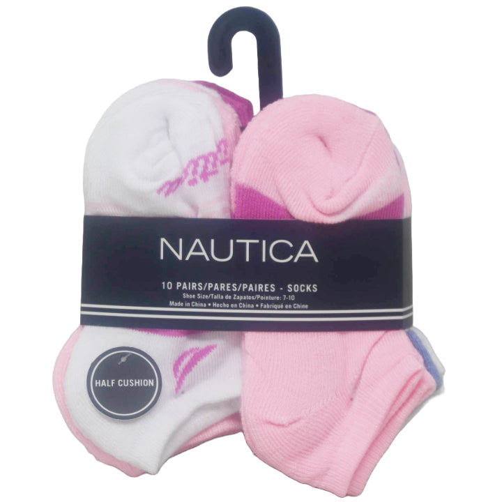 10pk WHT NAUTICA GIRLS STRIPE HC NS SOCKS SIZE 4-6 C/P 60