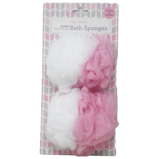 2pc WHT/PINK JMB MESH SPONGES DUAL TEXTURE W/ELASTIC C/P 18