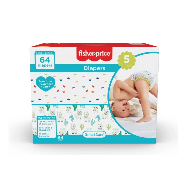 64ct FISHER PRICE FULL ELASTIC WAIST BAND DIAPERS SIZE 5 C/P 1