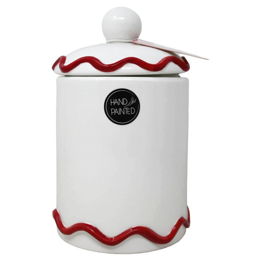 8" RED WAVY CANISTER W/LID LUNA & SAGE C/P 8
