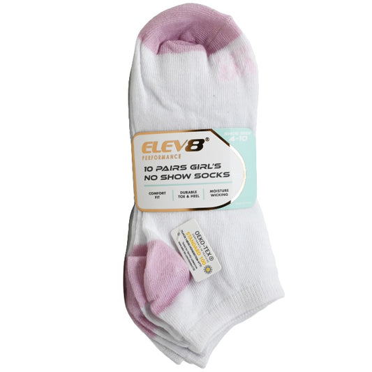 10pk Girls 9-11 Pnk Asst No Show Socks C/P 60 ELEV8