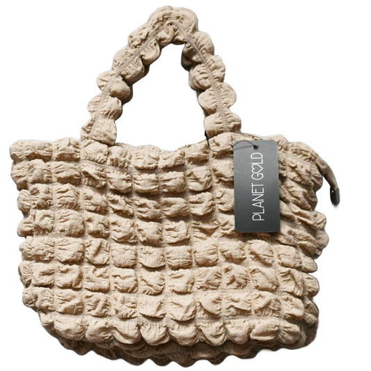TAUPE QUILTED SATCHEL HANDBAG W/TOP ZIPPER C/P 12