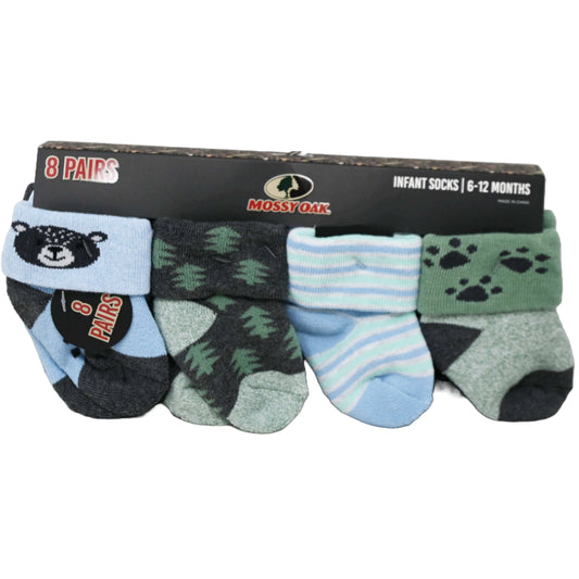 8pk INFANT BOY BLUE FULL CUSHION QTR SOCKS ASST SIZE MOSSY OAK C/P 60