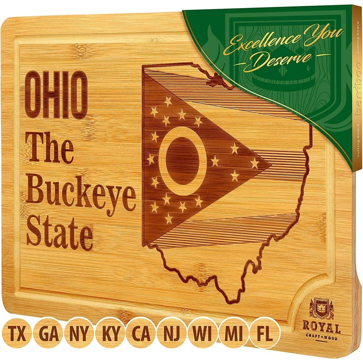 15"x10" OHIO BAMBOO CUTTING BOARD C/P 10