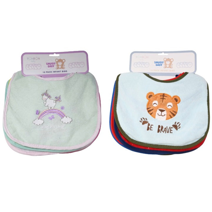 Asst 10pk Infant Bibs C/P 72 Snugly Baby
