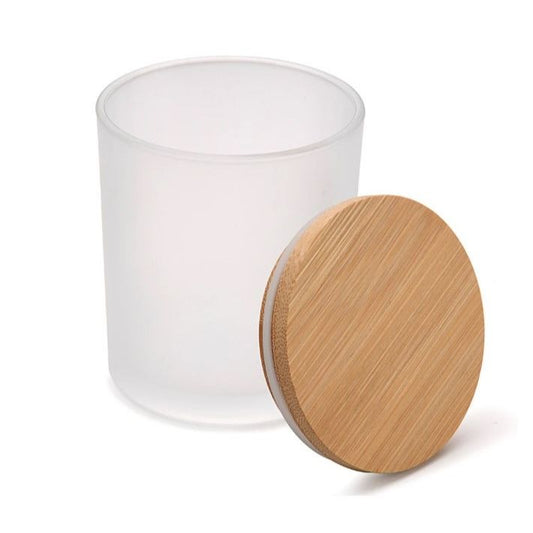 10oz Frosted Glass Tumbler w/Bamboo Lid Canister (No Label or UPC) C/P 50