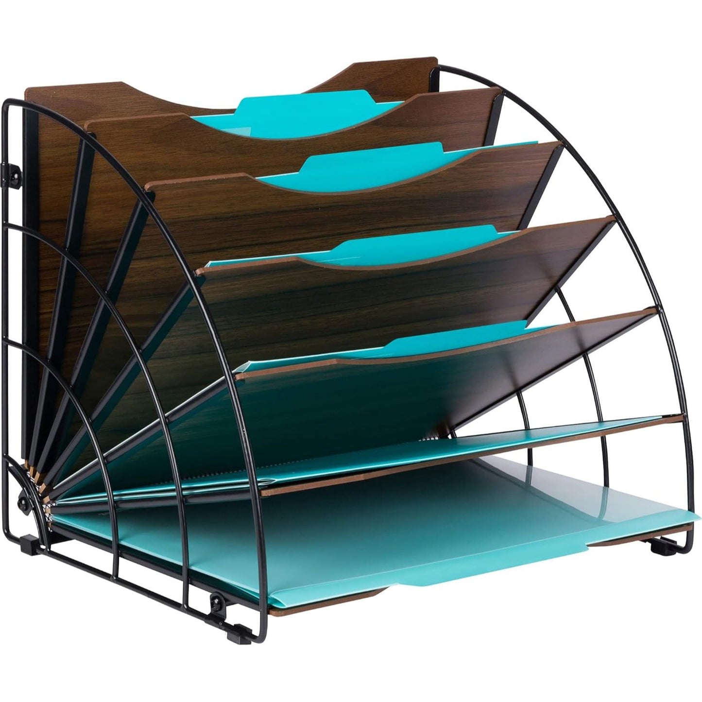 Fan Shaped Office Desk Organizers, 6 Compartments wWood Patterned C/P 6