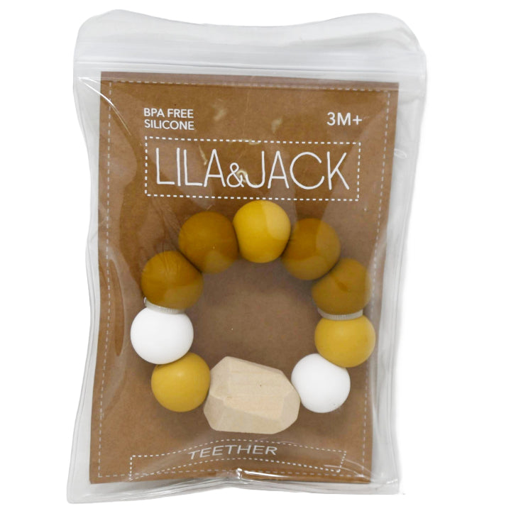 1pc Silicone Balls Teether With Beechwood Gem - Mustard White C/P 150