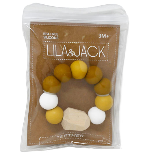 1pc Silicone Balls Teether With Beechwood Gem - Mustard White C/P 150