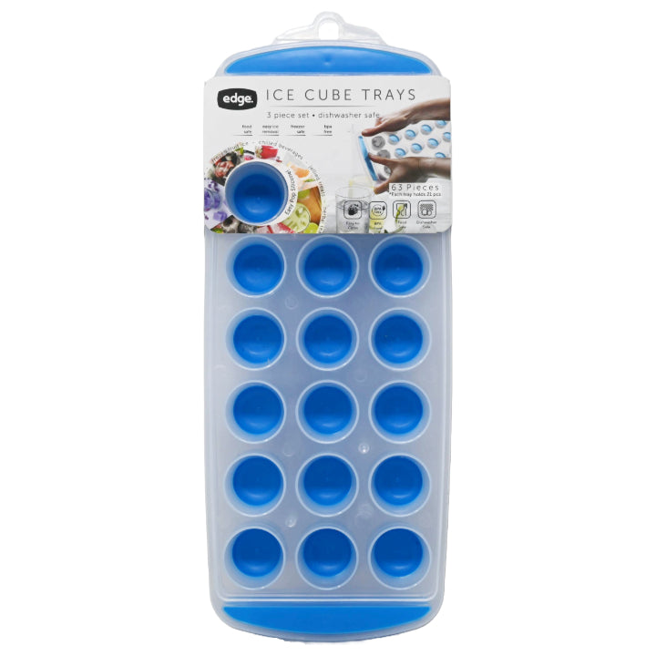 Edge 3pk Silicone Ice Cube Tray Standard Round Cyan Blue C/P 12
