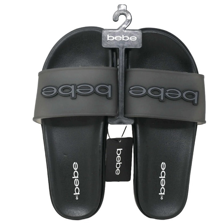 WOMEN BLK/GRY SANDAL wTRANSLUCENT UPPER & RUBBER LOGO PATCH BEBE 6-ASST SIZE C/P 12