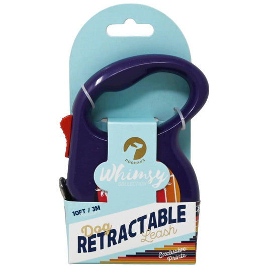 DOG RETRACTABLE LEASH 10FT PRINT PURPLE PLASTIC C/P 48