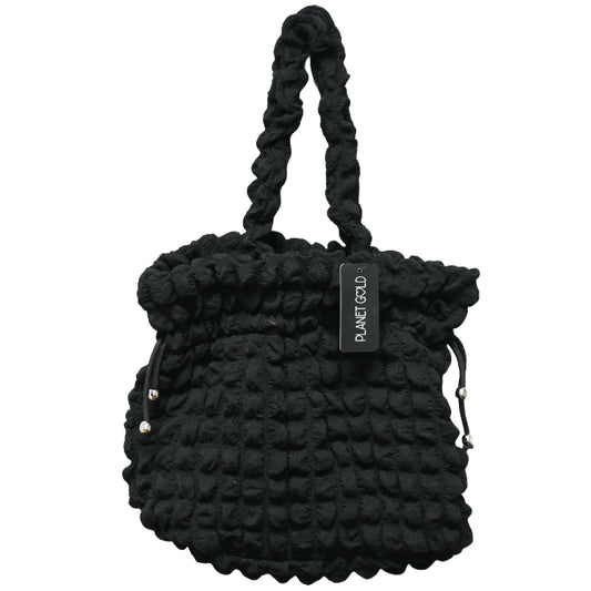 BLACK QUILTED DRAWSTING HANDBAG C/P 12