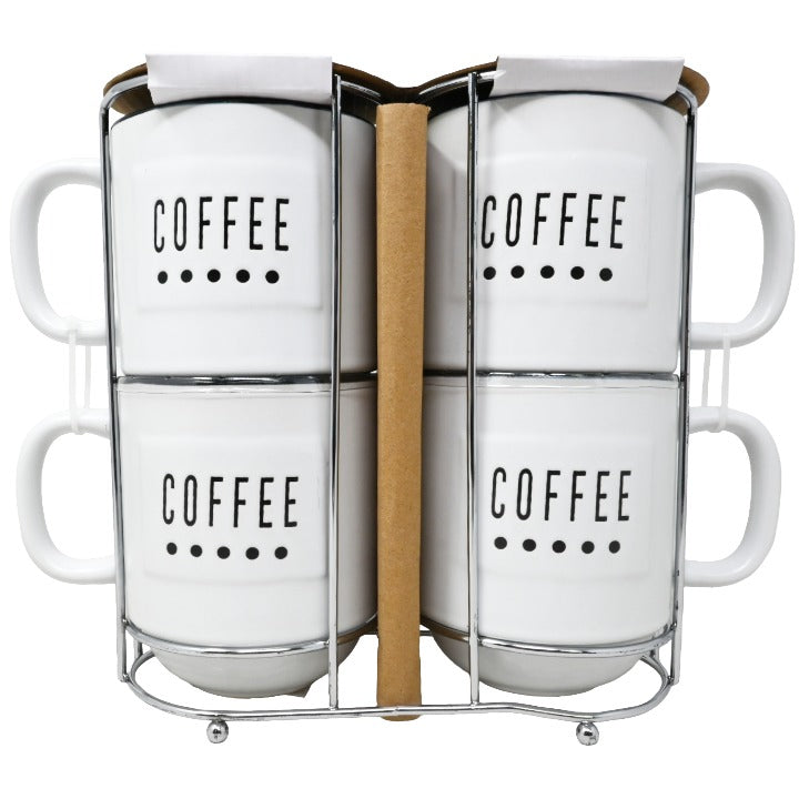 4pc COFFEE PLAQUE SIDE BY SIDE TOWER MUG SET C/P 8