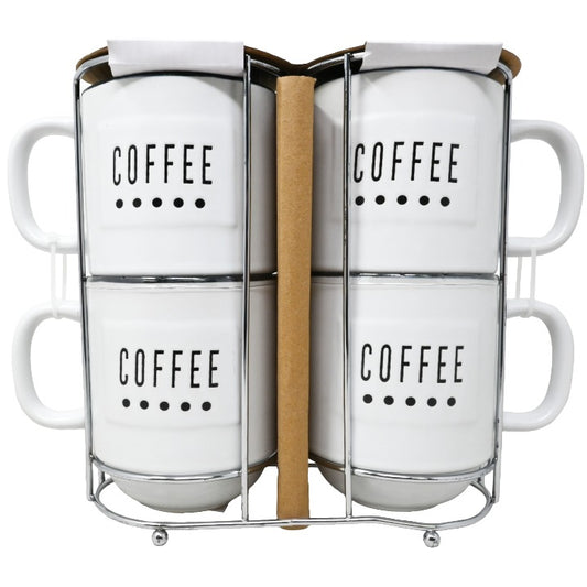 4pc COFFEE PLAQUE SIDE BY SIDE TOWER MUG SET C/P 8