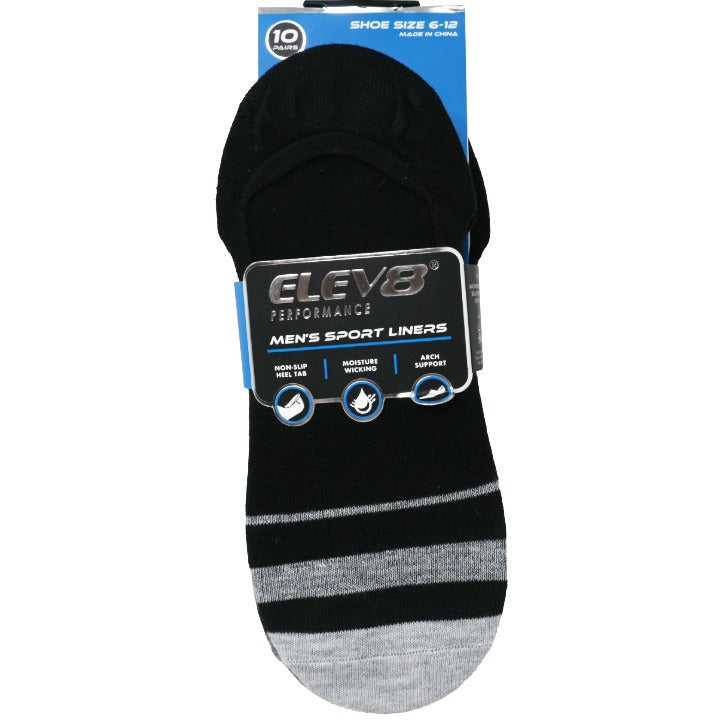 10pk Mens Blk Liners C/P 60 ELEV8