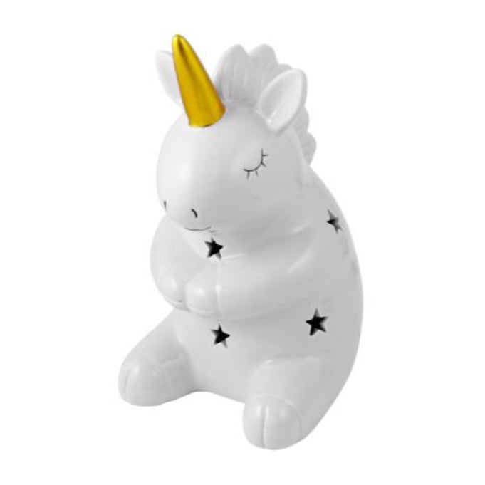 White with Gold Horn Ceramic Unicorn with Cut Out Stars and LED Lighting C/P 6