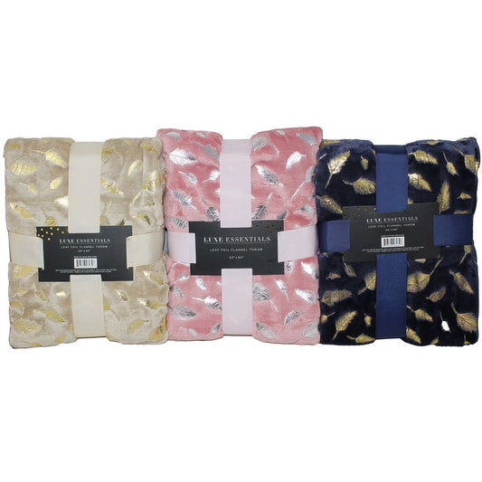 50"x60" LEAF FOIL FLANNEL THROW ASST C/P 48