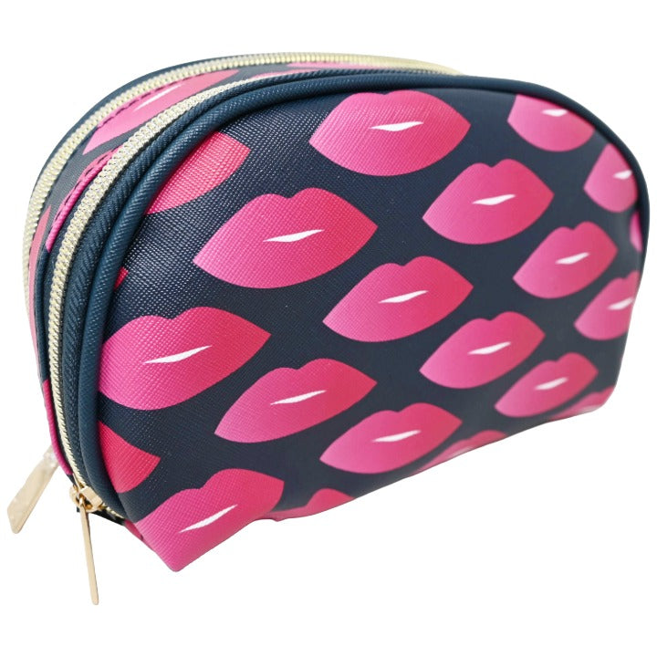 *OUTSIDE CA* DBL ZIP DOME COSMETIC BAG W/LIPS PRINT CLEMENTINE AND JANE C/P 40