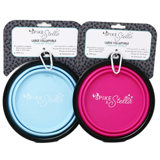 2 Asst LG Collapsible Pet Travel Bowl Red Blue Spike & Stella C/P 12