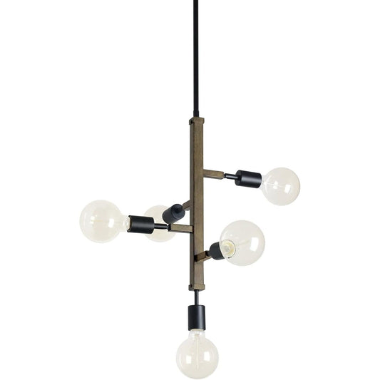 Westminster 20" 5-Light Modern Farmhouse Sputnik Chandelier + Adjustable Swivel Sockets, Smoked Birch Wood Style + Black Finish C/P 1