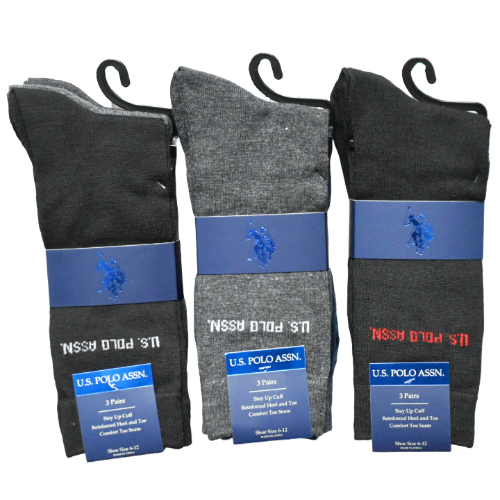 3pk MEN NC DRESS CREW SOCKS U.S. POLO ASSN. ASST STYLES SIZE 6-12 C/P 48