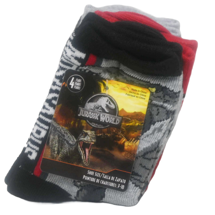 4pk JURASSIC WARNING! CREW SOCKS SIZE 4-6 C/P 30