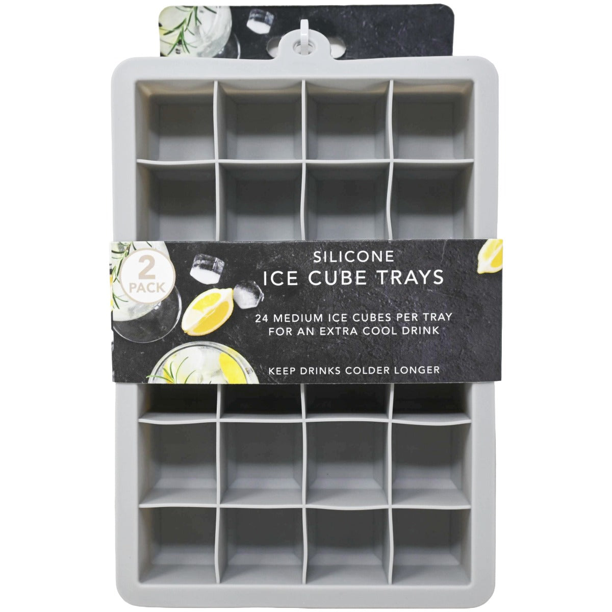 2pk Blk 24 Grid Sil Ice Cube Trays C/P 48