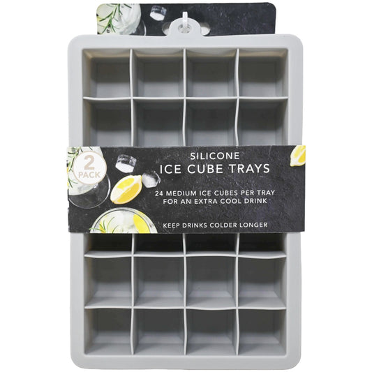 2pk Blk 24 Grid Sil Ice Cube Trays C/P 48