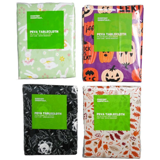 60" RND PRINTED PEVA TABLECLOTH ASST AS IS C/P 48