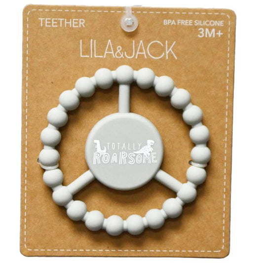 1pc Silicone Peace Teether - Gray "Totally Roarsome" Dinosaur C/P 100