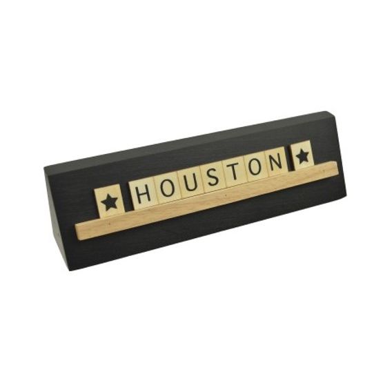 8x2 HOUSTON Print Puzzle Piece Blk Wedge Wood Stand Tabletop C/P 24