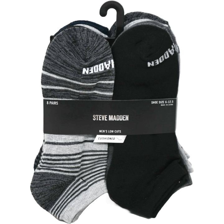 8pk MENS HALF CUSHION LOW CUT SOCKS SIZE 10-13 STEVE MADDEN C/P 24
