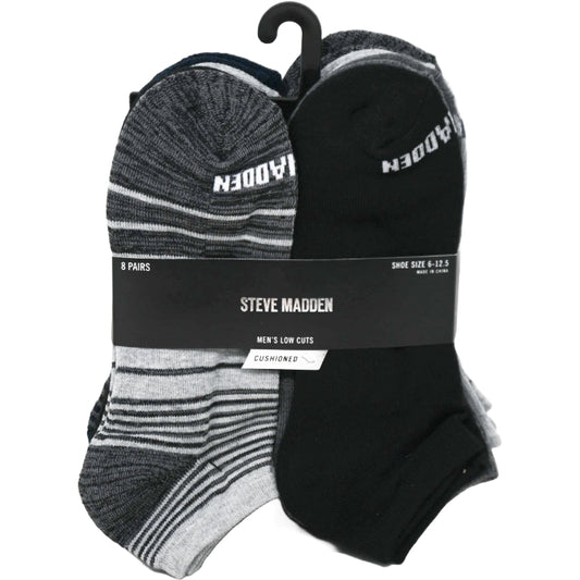 8pk MENS HALF CUSHION LOW CUT SOCKS SIZE 10-13 STEVE MADDEN C/P 24