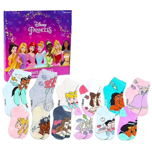 DISNEY PRINESS 12 DAYS OF SOCKS BOX SET SIZE 6-8 C/P 12